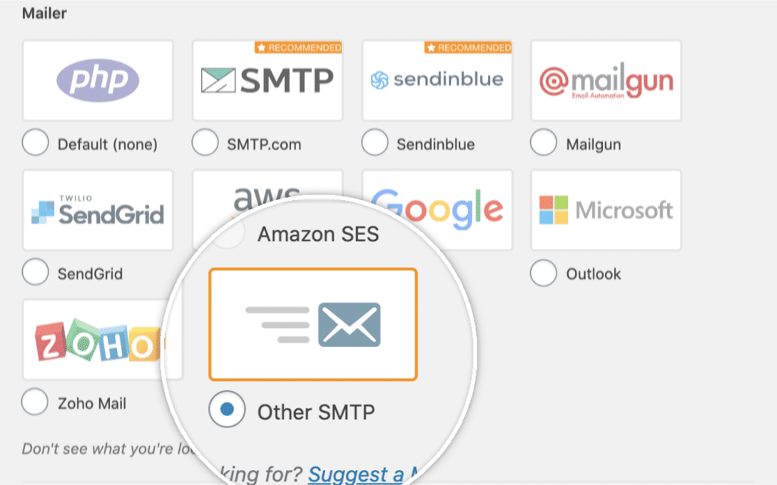 Choose the Other SMTP mailer