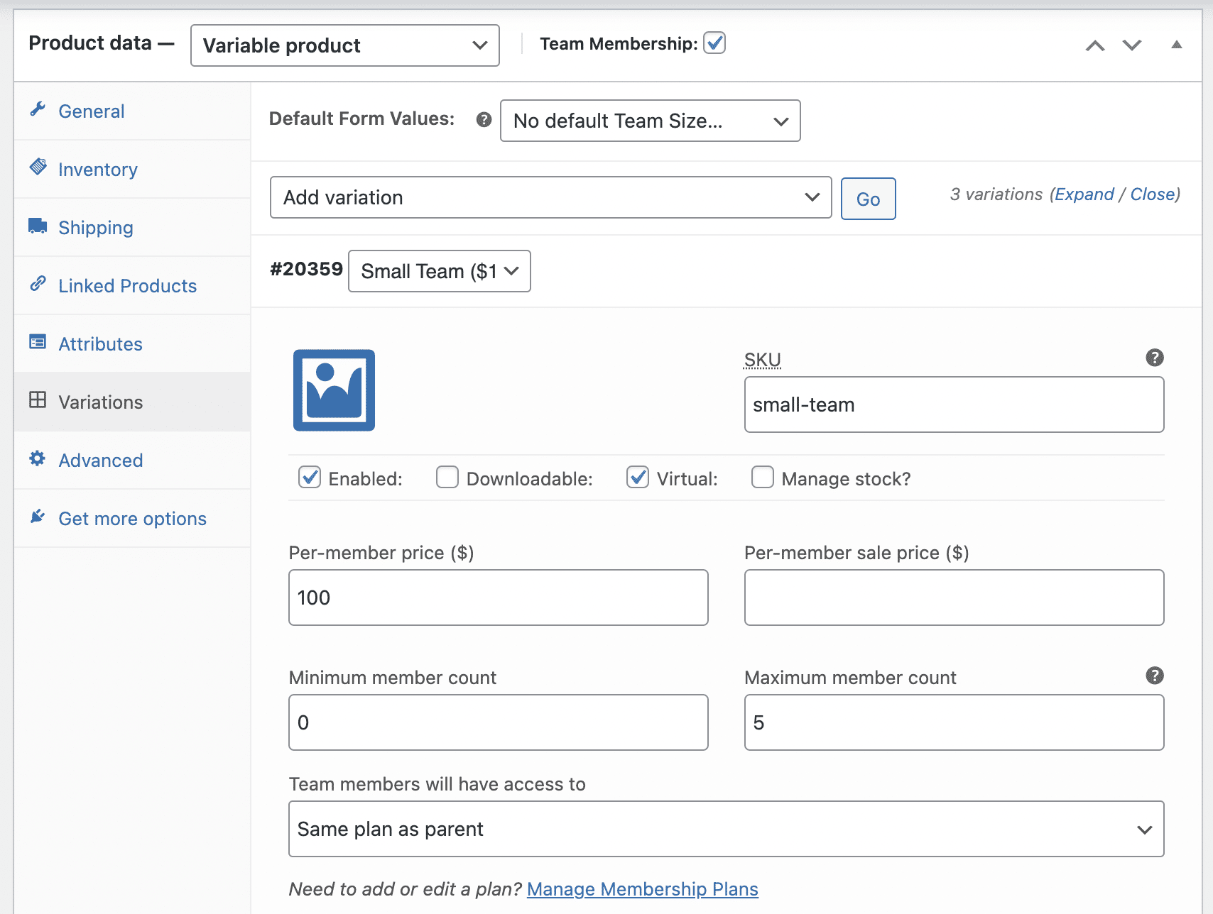 DefineVariationPrice