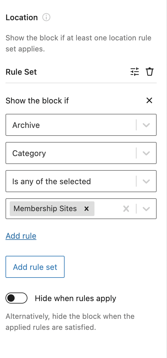 Location Based BlockVisibilityRules