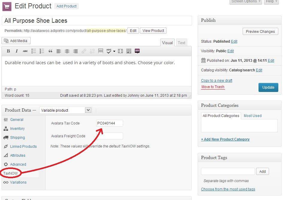 Product Tax Settings