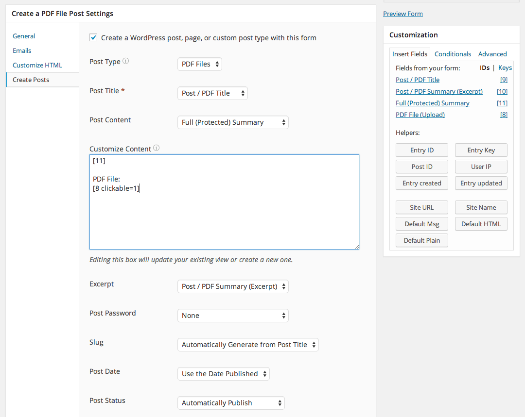 create post from formidable